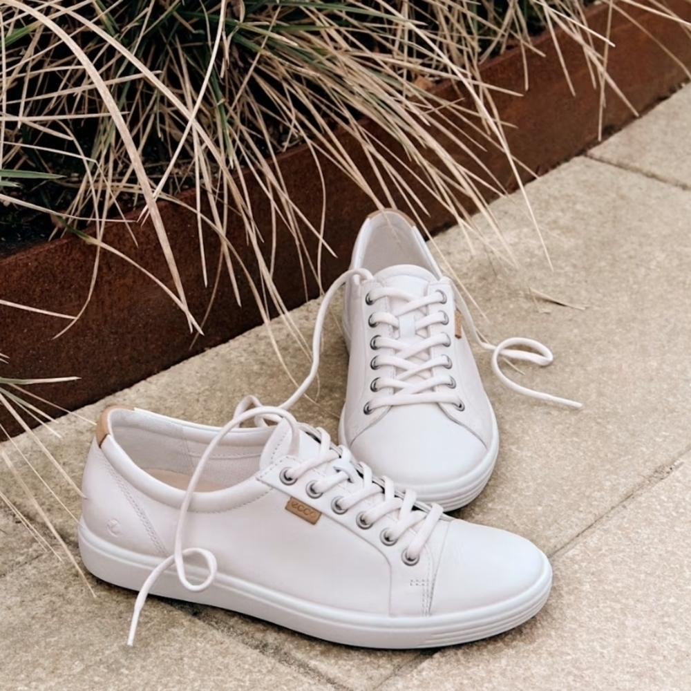 Women's White Leather Lace-Up Sneakers